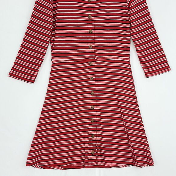 PINK Rose Size M Striped Knit Long Sleeve Button Front Shirt Dress Women’s - Picture 5 of 16